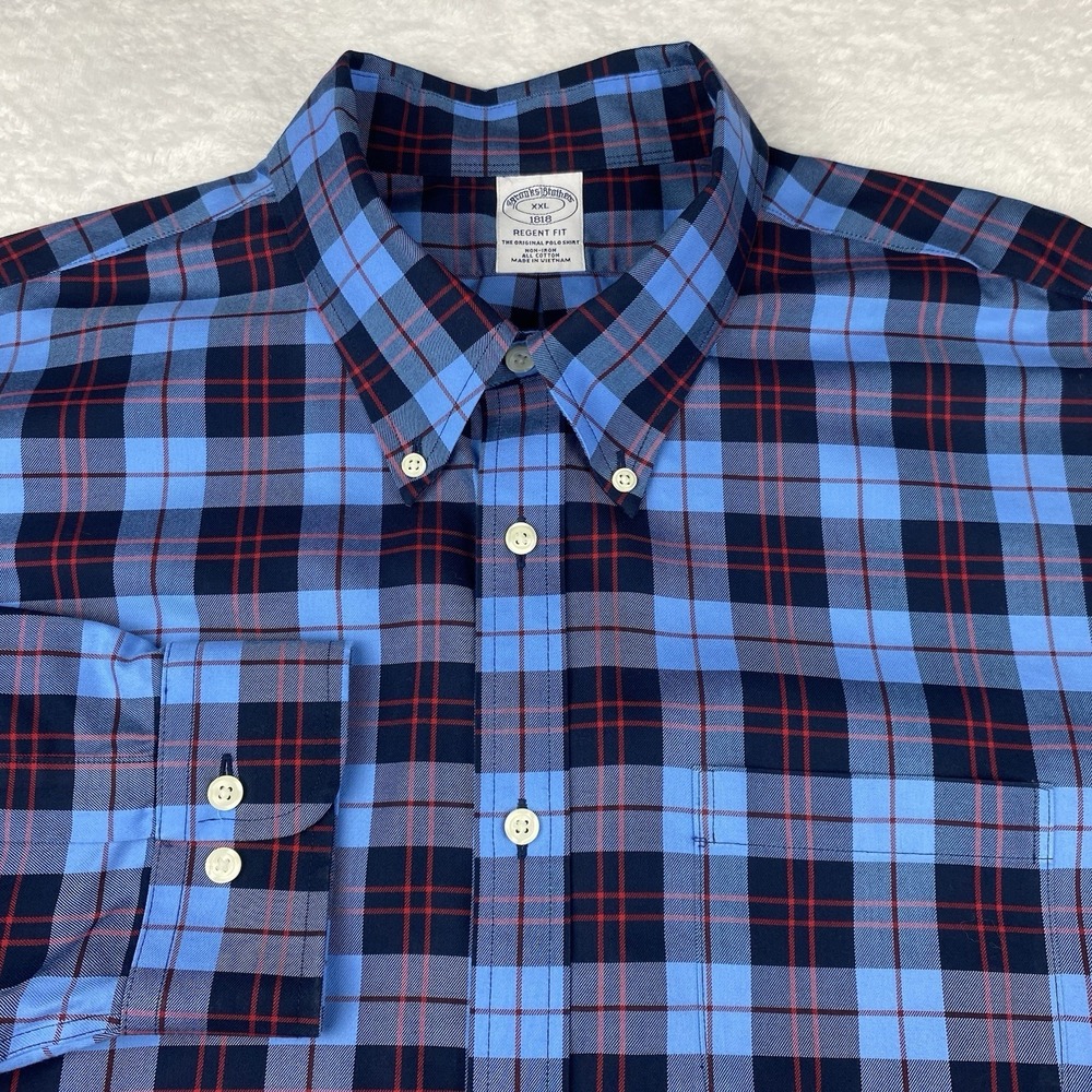 Brooks Brothers Shirt Men's XXL Blue/Red Plaid Regent No Iron